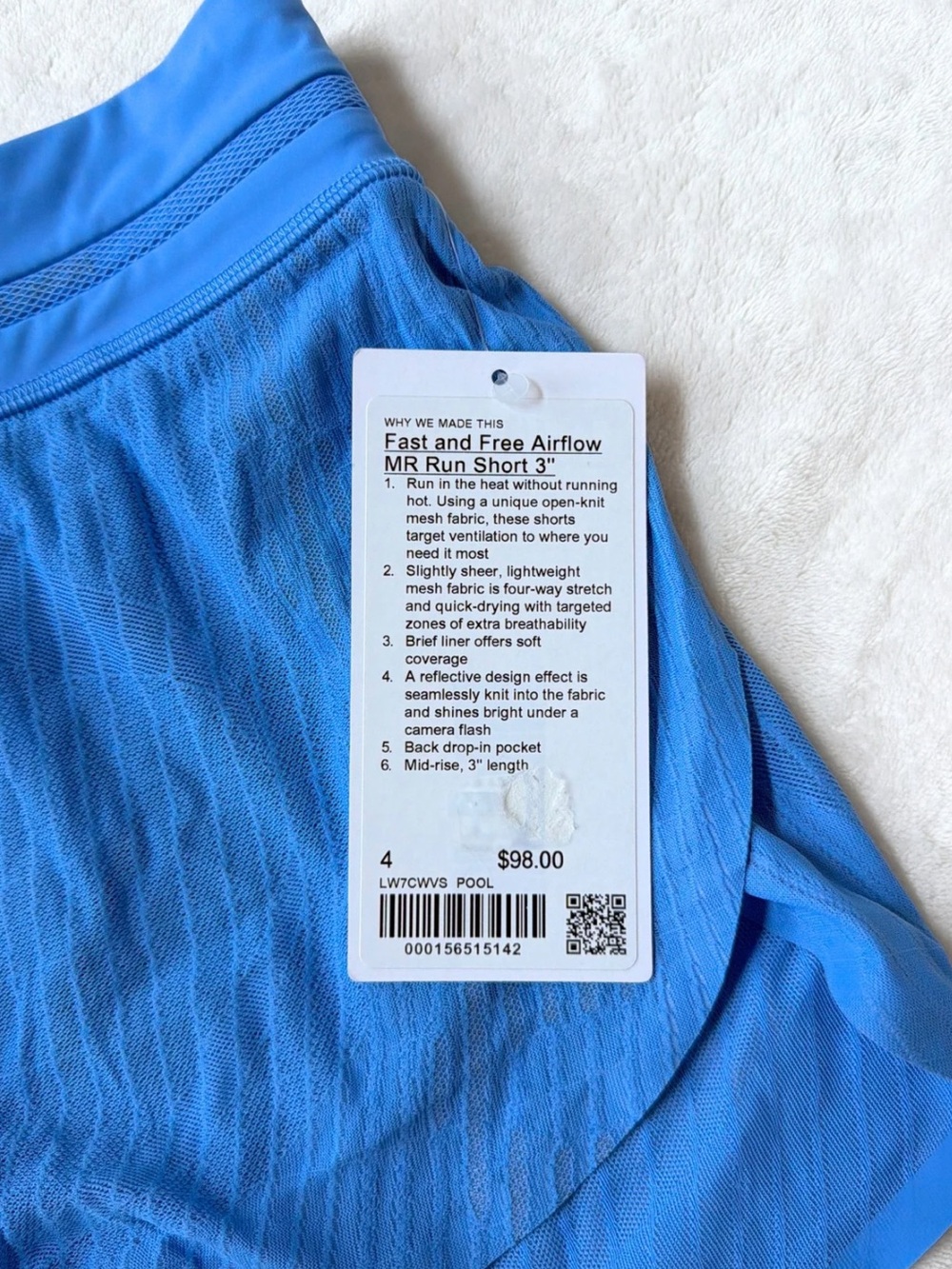 NWT Lululemon Fast & Free Airflow Mid-Rise Running Short 3 – Pool Party – Size 4 - Picture 8 of 11